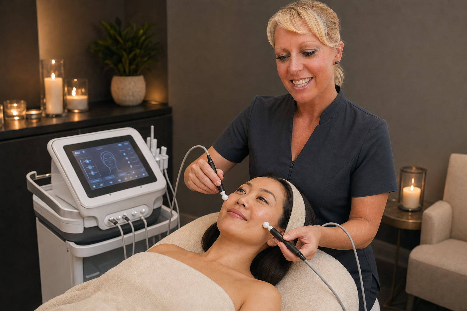 Dani providing a non-surgical face lift treatment to a client
