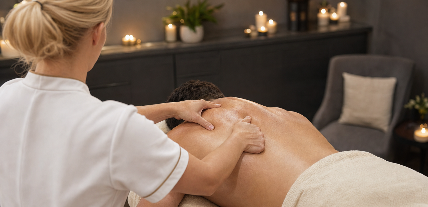 Dani providing a deep-tissue back massage to a client